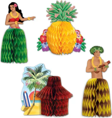 Produktbild von Hawaii-Pappaufsteller Hawaiiparty-Tischdeko 4 Stück bunt - Einheitsgröße