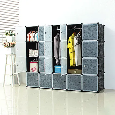 Produktbild von Kleiderschrank aus Kunststoff Modularer Kleiderschrank 183x37x147cm Wardrobe Rack Steckregal