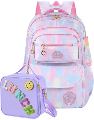 Immagine prodotto di Ultiluxe Zaino con borsa per il pranzo - Zaino scolastico per bambini - Set da 2 pezzi - 40 x 26 x 18 cm - Blu e viola - Accessori per ragazze - Zaino