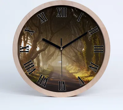 Produktbild von Holzuhr 25fi cm wanduhr - schwarze Spitzen - Nebel im Wald