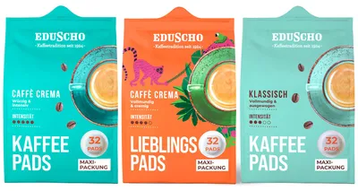 Produktbild von Eduscho Probierset, Caffè Crema & Klassisch, 96 Pads Drei Sorten im Probierset, aromafrisch, geeignet für alle Padmaschinen