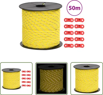 Imagen del producto de Cuerda reflectante para tienda de campaña, con tensores, de 50 metros y 4 mm de grosor