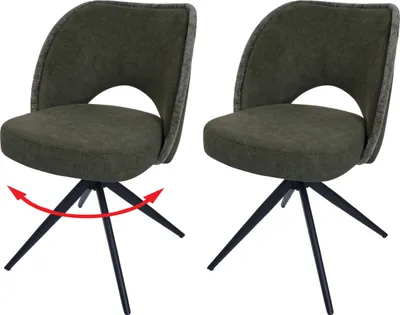 Produktbild von 2er-Set Esszimmerstuhl HWC-N72, Polster-Küchenstuhl, drehbar Auto-Return, Stoff/Textil (420g/m²)   grün