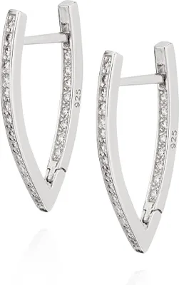 Produktbild von Paar V - Creolen Zirkonia Weiß 925 Silber 25x12mm geometrisch funkelnde Ohrringe