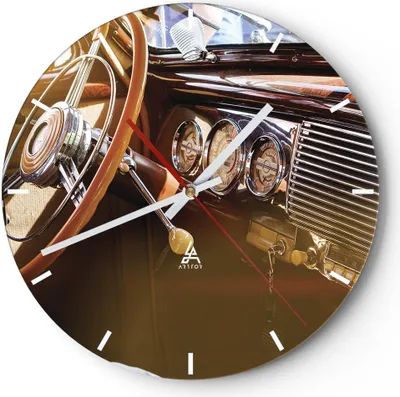 Produktbild von Wanduhr - Rund - Glasuhr - Auto Retro Vintage - 40x40cm - Schleichendes Uhrwerk - Lautlos - zum Aufhängen bereit - Dekoration Modern - Wanddekoration aus Glas - C3AR40x40-4939