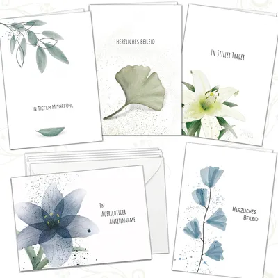 Produktbild von LifeDesign 5x Trauerkarten mit Umschlag edel, Beileidskarten mit Umschlag hochwertig, modern & einfühlsam, Kondolenzkarten DIN A6 Klappkarten Trauerkarten-Set 5 Stk. Beileid ausdrücken - Handmade-Stil