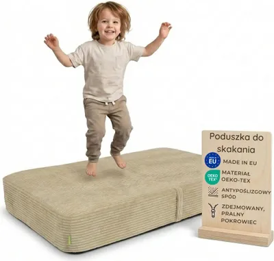 Zdjęcie produktu dla Pillows24 – Poduszka do skakania dla dzieci | 70x110x17 cm | Trampolina domowa dla dzieci ze sprężynami i pianką | Zdejmowany pokrowiec sztruksowy