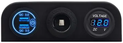 Produktbild von ProRide 12V USB-Ladegerät 2 Ports QC3.0, Voltmeter & 12/24V-Buchse, 3-fach