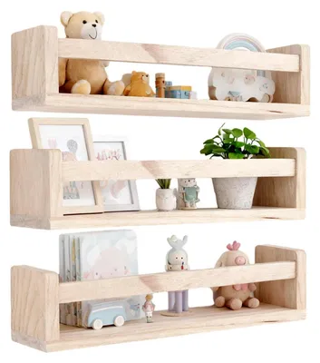 Obrázek produktu pro Nástěnné regály, sada 3 kusů, dětský pokoj, rozměry 42 x 10 x 10 cm, přírodní dřevo