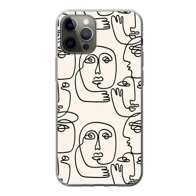 Produktbild von MuchoWow® Handyhülle Schutzhülle Hülle für iPhone 12 Pro Gesicht - Muster - Strichzeichnung Silikon Softcase Handy Hülle - Abdeckung