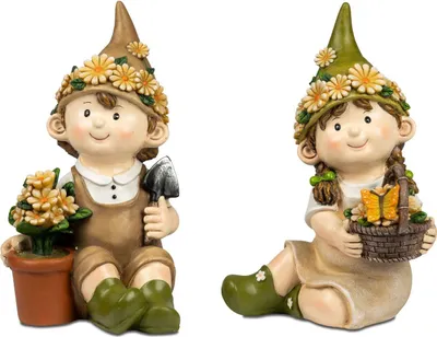 Produktbild von 2er Set Dekofiguren Sommerkinder sitzend H. 23cm aus Kunststein Formano WA