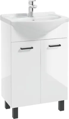 Zdjęcie produktu dla Szafka łazienkowa z umywalką stojąca 85 x 55 x 42 cm stojąca biały połysk na nóżkach MEA