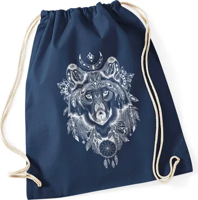 Produktbild von Turnbeutel Wolf Aztekenmuster Boho Aztec Bohemian Hipster Beutel Tasche Autiga®