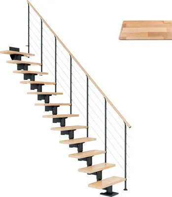 Produktbild von Pertura Mittelholmtreppe Chiron Buche Leimholz Anthrazit Gerade 75 cm 11 Stufen / 12 Steigungen Relinggeländer Anthrazit