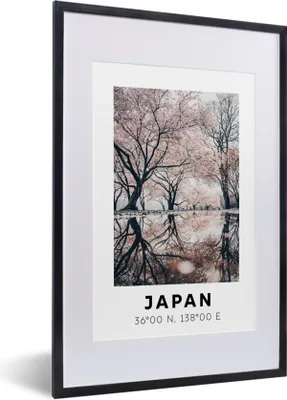 Produktbild von MuchoWow® Gerahmtes Poster Japan - Blüten - Bäume 40x60 cm - Poster mit Schwarzem Bilderrahmen Wandposter Rahmen Foto Bilder - Poster in Rahmen