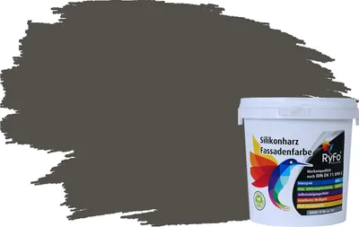 Produktbild von RyFo Colors Silikonharz Fassadenfarbe Lotuseffekt Trend Lavagrau 1l - bunte Fassadenfarbe, weitere Grau Farbtöne und Größen erhältlich, Deckkraft Klasse 1