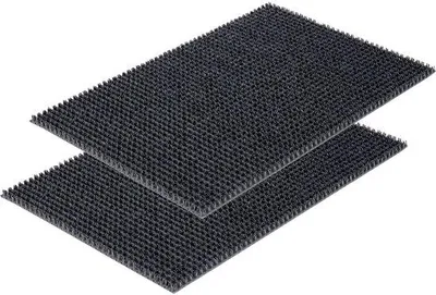Image de Uniqoos® Lot de 2 tapis de sol gris, résistants aux intempéries, dimensions 40 x 60 cm, 100% polypropylène, poils de 1,4 cm – Paillasson d'extérieur anti-saleté