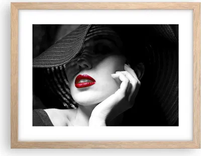 Produktbild von Gerahmtes Poster - Rahmen in heller Eiche - Frau Gesicht Lippen - 40x30 cm - Wand Bild - Wanddeko - Wandbilder - Wandposter - Bilderrahmen - Bilder - Kunstdruck - Wandbild - P2NAA40x30-3618