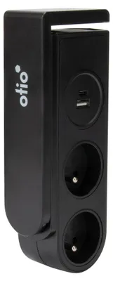 Productafbeelding van Otio - Gekko, stekkerdoos met clipbevestiging - 2 stopcontacten + 2 USB-poorten - Zwart