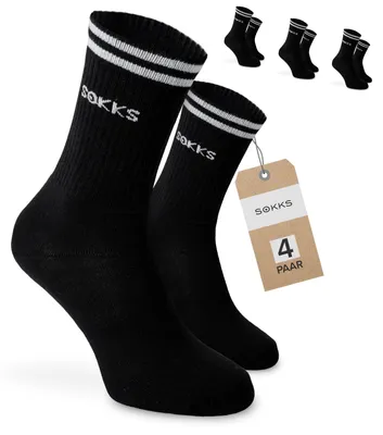 SOKKS Sportsocken Schwarz mit Schriftzug aus Baumwolle — 4 Paar Set