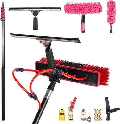 Reinigungsset mit Teleskopstange, 56 cm Bürste, rot, für Fenster und Solar