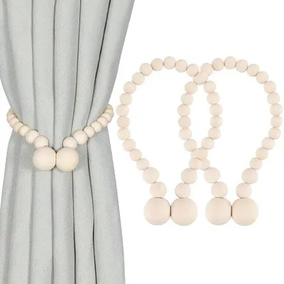 Produktbild von Magnetische Vorhanghalter Boho Holzperlen Set