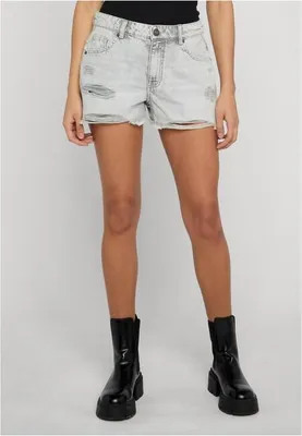 Image de Short pour femme Urban Classics Ladies Destroyed Denim Shorts, gris clair délavé - taille 27