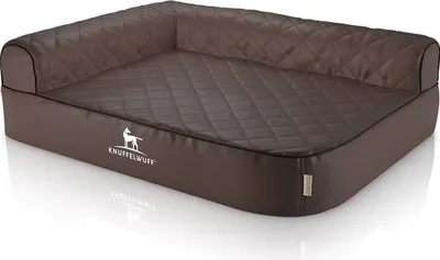 Produktbild von Orthopädisches Eck-Hundebett Winslow aus laser-gestepptem Kunstleder XXL Lehne Links braun
