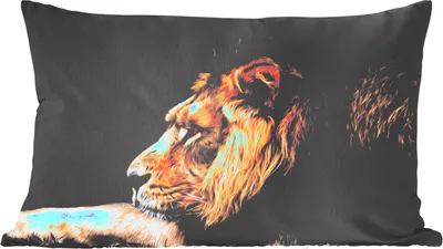 Produktbild von MuchoWow® Zierkissen Sofakissen Wohnzimmer Dekokissen 50x30 cm Profil - Löwe - Schwarz - Wohnzimmerdekoration - Polster mit Photo
