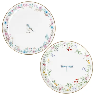Produktbild von Fancy Garden Vogel & Libelle 2x Kuchenteller Porzellan Ø16,3cm Dessert
