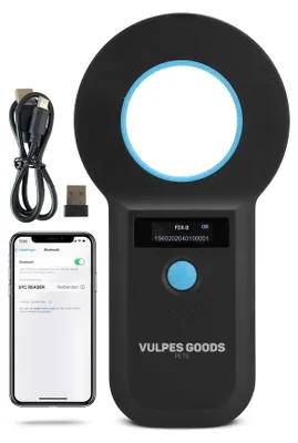 Obrázek produktu pro Vulpes Goods čtečka mikročipů pro domácí zvířata, čtečka čipů pro všechna zvířata a domácí mazlíčky, včetně cestovní tašky, ISO11784/85/FDX-B, verze PRO.