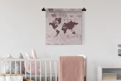 Produktbild von MuchoWow® Wandteppich Wandbehang Weltkarte - Blume - Rot 60x60 cm Tapisserie Dekoration Wandtuch - Dekorationen - Wand Decke