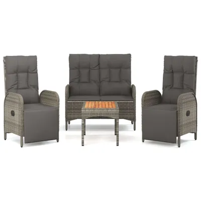 Image de vidaXL Ensemble de jardin 4 pièces avec coussins Gris Poly rotin
