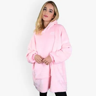 Produktbild von Unyqoos® ChillPlaid Hoodie-Decke Oversized – Kuschelhoodie mit Ärmeln, One Size, weiches Fleece, Unisex, Rosa