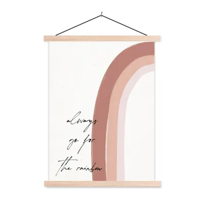 Produktbild von MuchoWow® Textilposter Regenbogen - Immer auf den Regenbogen zugehen - Zitate - Text 40x53 cm mit holzfarbenen Rahmen - Schlafzimmer