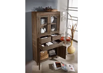 Produktbild von MASSIVMOEBEL24 Schrank Sheesham 90x40x180  grau geölt NATURE GREY #61