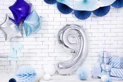Image de Ballon de baudruche Numéro 9 argenté, 86cm