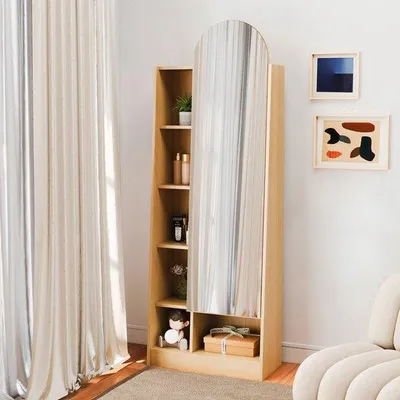 Image de Armoire haute avec porte miroir et étagères réglables