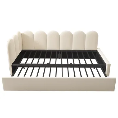 Produktbild von Flieks Polsterbett Schlafsofa 90x200cm mit Ausziehbett, Tagesbett Daybed mit Lattenrost, Kinderbett Jugendbett Einzelbett Holzbett, Samt, Beige