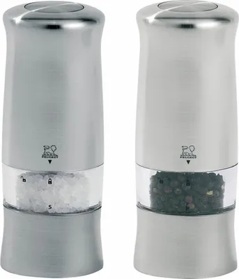 Produktbild von Peugeot Zeli Elektrisches Salz / Pfeffermühlen 2er Set, Salzmühle Pfeffer Mühle ABS Edelstahl-Optik 14 cm