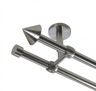 Produktbild von Gardinenstange Set Edelstahl Look Metall Ø 16mm Deckenbefestigung 2-lauf Spitze, Länge wählbar D21 E21 E16