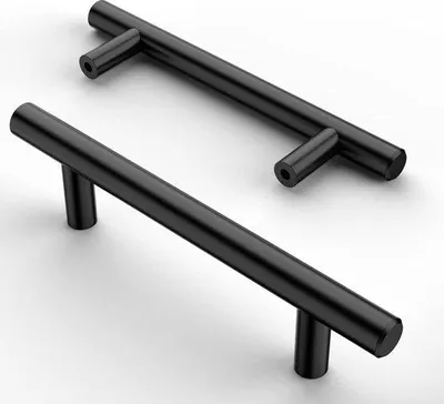 Produktbild von Famanu Möbelgriffe - Edelstahl - Schwarz - Bohrabstand 96 mm - 12 Stück