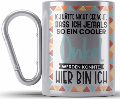 Produktbild von Trendation - Bester Onkel Ever Edelstahl Tasse Karabiner Geschenk Geburtstag Weihnachten Lustig Geschenkideen von Nichte Lieblingsonkel Hier Bin Ich (Silber)