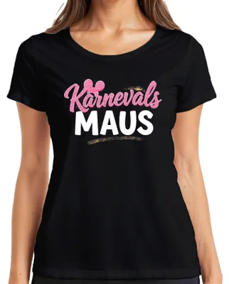 Produktbild von Karnevals Maus Fasching Rosa Glitzer Mäuschen Fasching Köln Party Damen T-Shirt, Schwarz, M