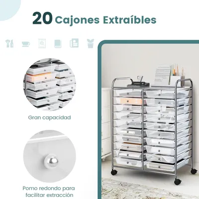 Immagine prodotto di Carrello portaoggetti - Carrello di stoccaggio - Carrello mobile - Armadio portaoggetti - Organizer - 20 cassetti - Metallo e plastica