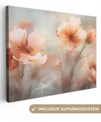 Produktbild von MuchoWow® - Leinwandbilder - Blumen - Pastell - Kunst - Mohnblumen - Aquarell, Wandbild, Wanddeko Bilder Wohnzimmer, 120x90 cm