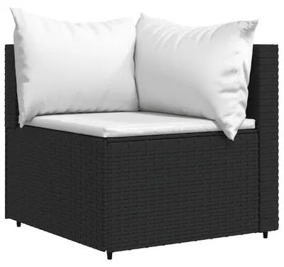 Produktbild von vidaXL Garten-Ecksofa mit Kissen Schwarz Poly Rattan