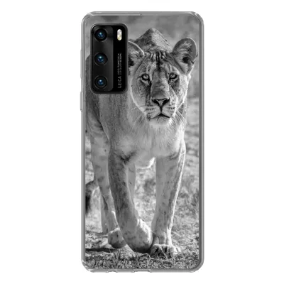Produktbild von MuchoWow® Handyhülle Schutzhülle Hülle für Huawei P40 Löwe - Schwarz - Weiß Silikon Softcase Handy Hülle - Handytasche