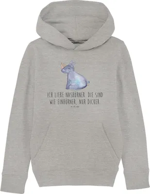 Produktbild von Mr. & Mrs. Panda Kinderpullover Einhorn Nashorn 9-11 Jahre (134/146) - Heather Grey - Geschenk, Zoo, Sweatshirt, Hoodie, Regenbogen, Kinderbekleidung, Pullover, Unicorn