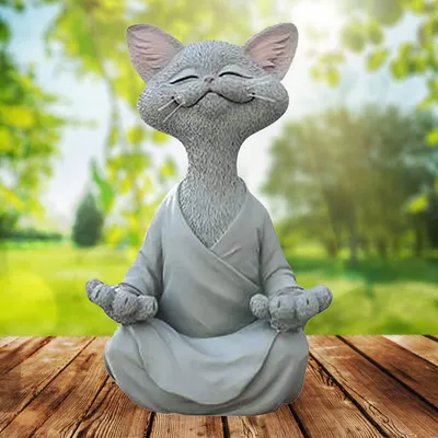Produktbild von Meditation Statue Katze Statue 12cm Yoga Katze Tierfiguren Deko Harz Meditation Yoga Figuren Ornament Skulptur Dekor für Drinnen und draußen (M)